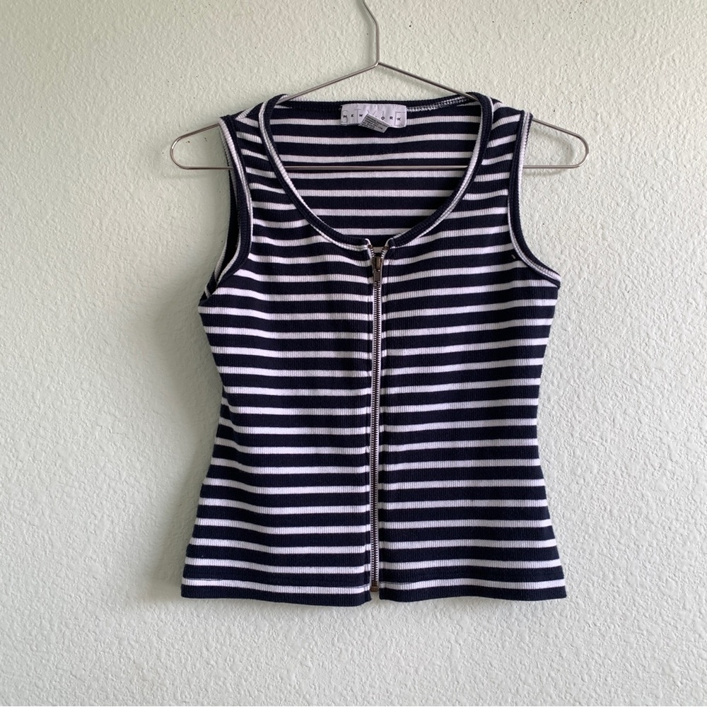 VINTAGE Style New York Navy Striped Sleeveless Top zip up front vtg Small - Picture 4 of 7